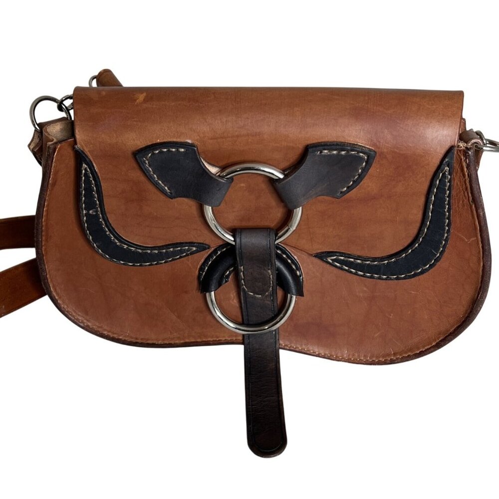Jagger Vintage Brown Leather Saddlebag Purse With Adjustable Strap & Unique